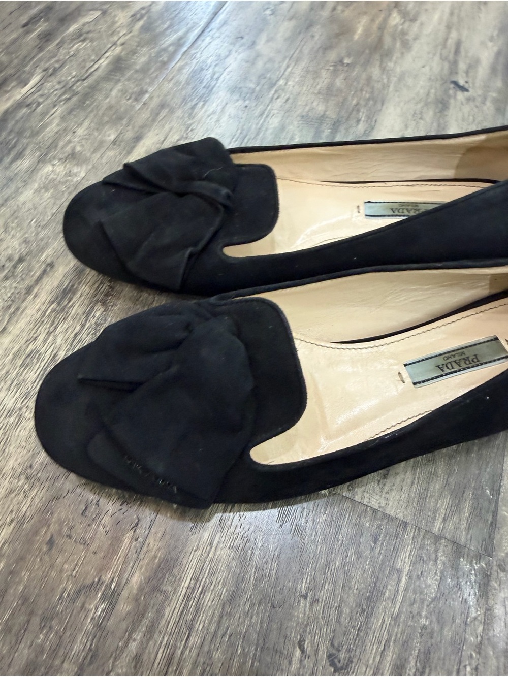 Prada Black Suede Bow Detail Flats - Picture 11 of 12